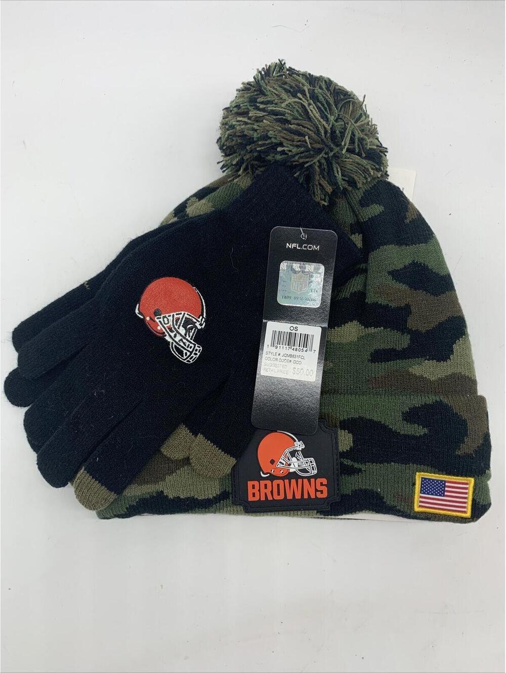 Cleveland Browns NFL Salute to Service Camo Camo Beanie & Gloves Set MSRP $50